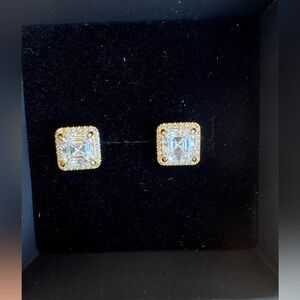 NWOT 4ctw Asscher Cut Moissanite Halo Earrings 18k Vermeil
